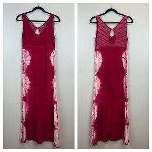 Earthbound Trading Co. womens S Elegant Dark Pink Tie-Dye Maxi Dress Sleeveless
